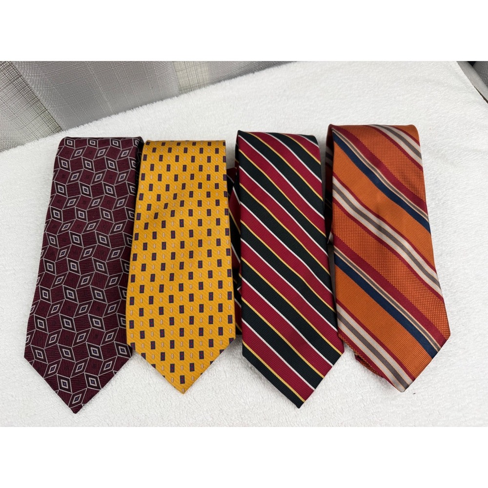 Jos. A. Bank Mens Silk Necktie Bundle Lot of 4 Striped Geometric Red Yellow Blue